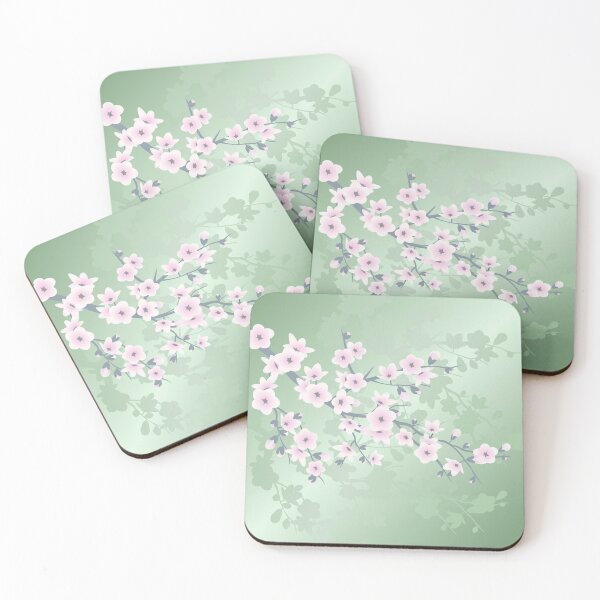 Item preview, Dusky Pink Cherry Blossom Green Background designed and sold by Nina Baydur.