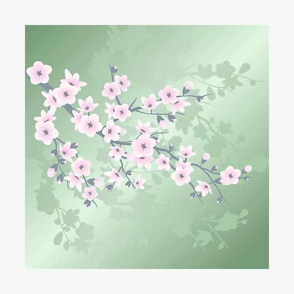 Item preview, Dusky Pink Cherry Blossom Green Background designed and sold by Nina Baydur.