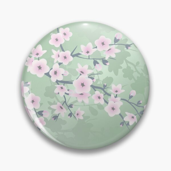 Item preview, Dusky Pink Cherry Blossom Green Background designed and sold by Nina Baydur.