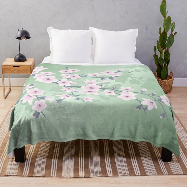 Item preview, Dusky Pink Cherry Blossom Green Background designed and sold by Nina Baydur.