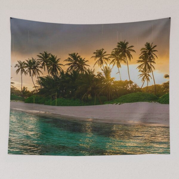 Item preview, Beachside Orange Sunset With Palm Trees designed and sold by adityanik.