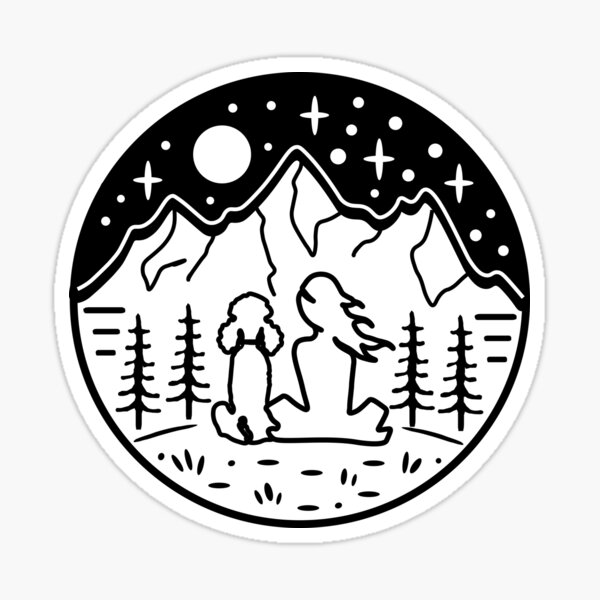 Poodle and Owner night outside camping | Poodle stars | Poodle night| poodle lovers. Sticker