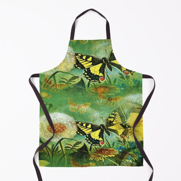 Item preview, Vintage Fairy Dandelions and pretty yellow butterflies sparkle green Art piece designed and sold by August-E.
