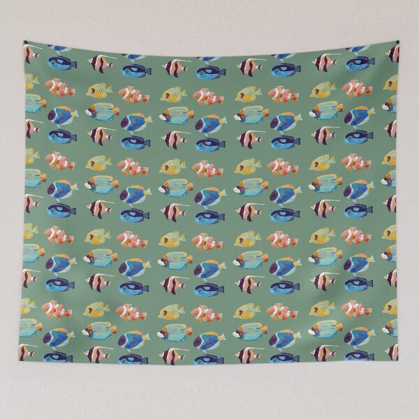 Item preview, Tropical Fish Pattern, dusty green designed and sold by Amundahjane.