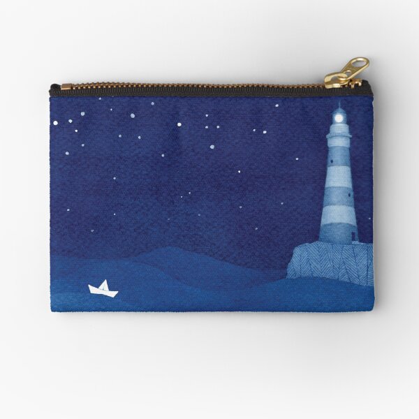 Lighthouse 2, blue ocean watercolor Zipper Pouch