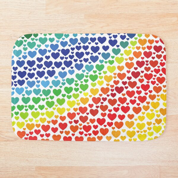 Rainbows Wave Hearts Pattern (White/Transparent Background) Bath Mat