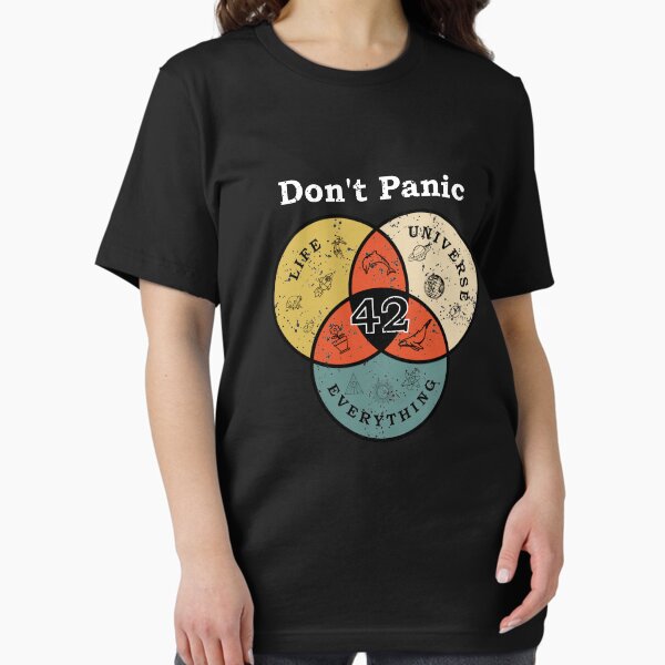 Item preview, 42 Don't Panic Life Universe Everything Hitchhiker Guide Galaxy designed and sold by Bumblebee29.