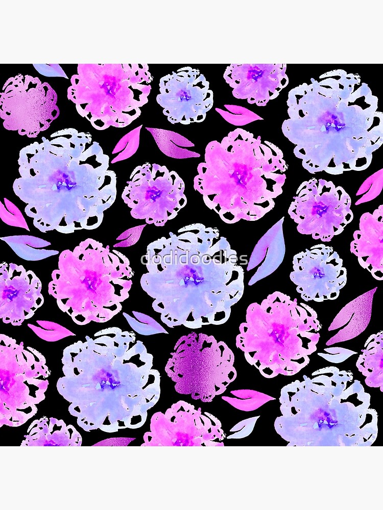Lámina rígida «flores negras y moradas, floral, acuarela y metálico, flores  de acuarela púrpura, primavera, pintado a mano, día de san valentín» de  dodidoodles | Redbubble