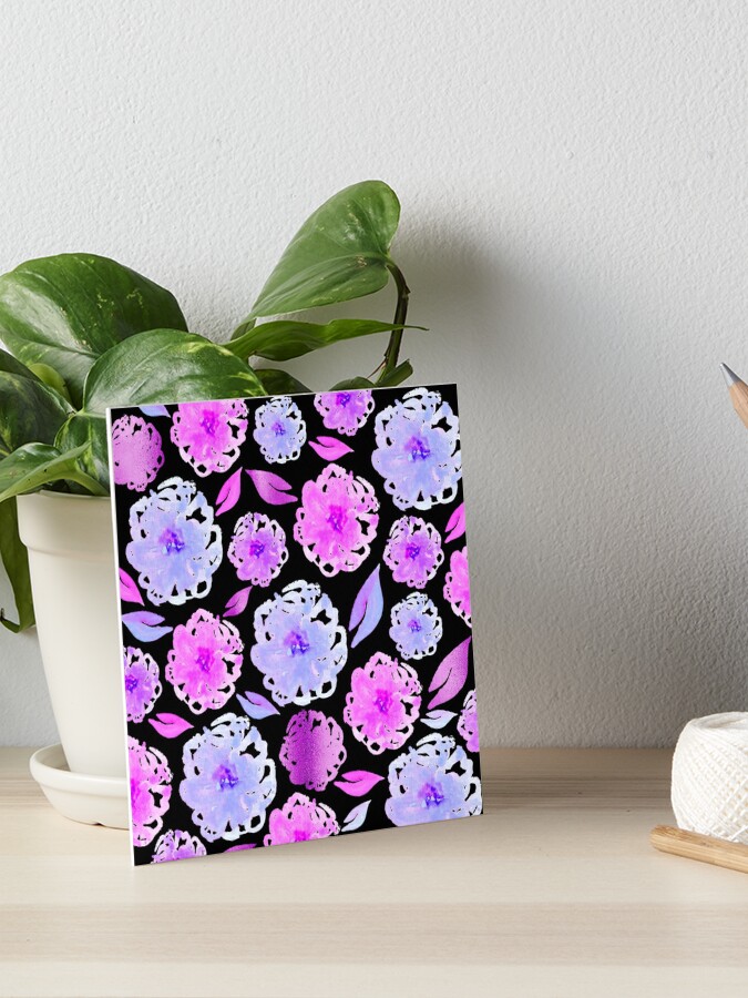 Lámina rígida «flores negras y moradas, floral, acuarela y metálico, flores  de acuarela púrpura, primavera, pintado a mano, día de san valentín» de  dodidoodles | Redbubble