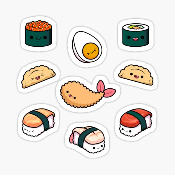 NEW-TSI KAWAII PUFFY COLORFUL FOOD STICKERS-SUSHI, PIZZA, DUMPLINS, PASTA,  SOUP+