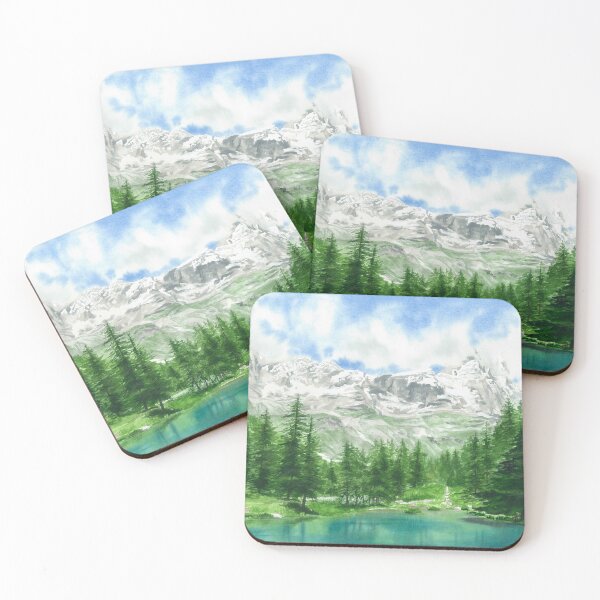 Item preview, Lake and mountains watercolor landscape designed and sold by victorsboutique.