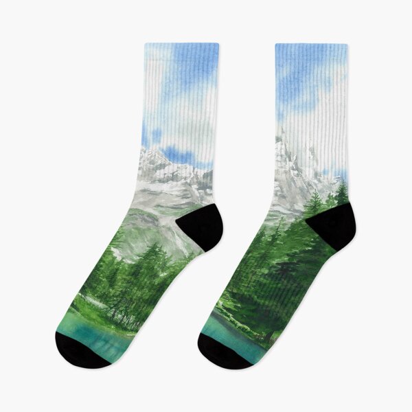 Item preview, Lake and mountains watercolor landscape designed and sold by victorsboutique.