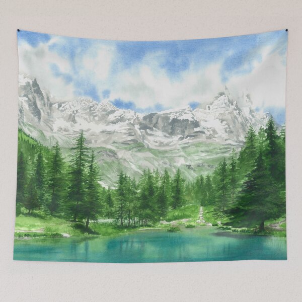 Item preview, Lake and mountains watercolor landscape designed and sold by victorsboutique.