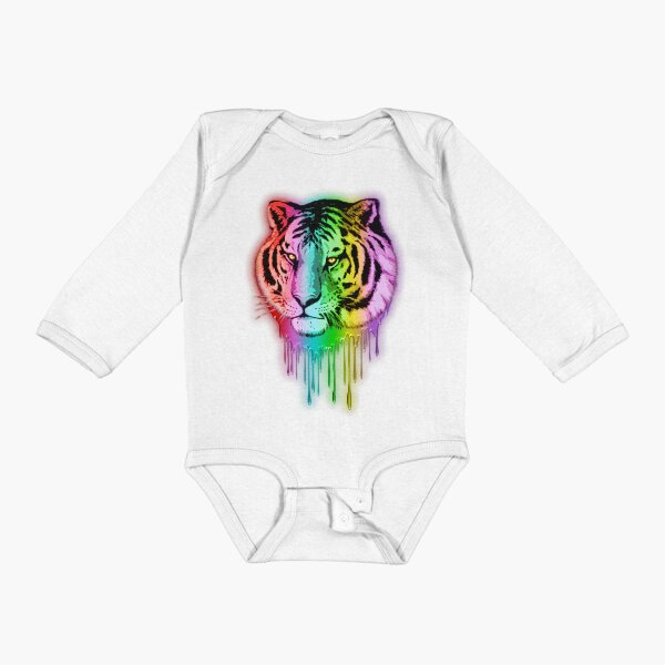 Tiger Neon Dripping Rainbow Colors Long Sleeve Baby One-Piece