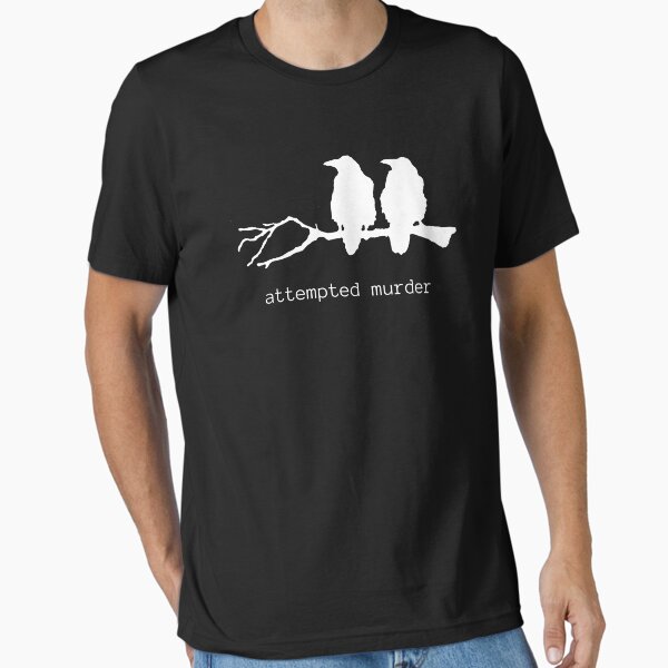 Vista previa del artículo con la obra «Intento de asesinato Camiseta divertida del pájaro del cuervo (texto blanco)», diseñado y vendido por BirdWorksRI.