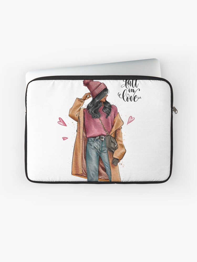 chanel illustration fashion girl beauty girl style dress art artist print  clip art history pictures pink red blue brunette brown hair necklace dress   Laptop Sleeve for Sale by BigArtLab