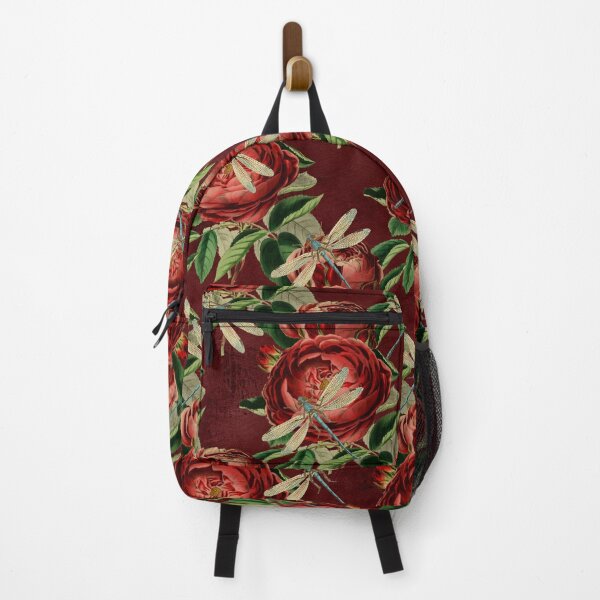 Item preview, Dragonflies, dark red roses on a velvet red background. Beautiful pattern designed and sold by bernd49.