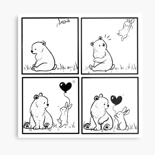 Bear and Bunny // heart balloon // comic strip Metal Print