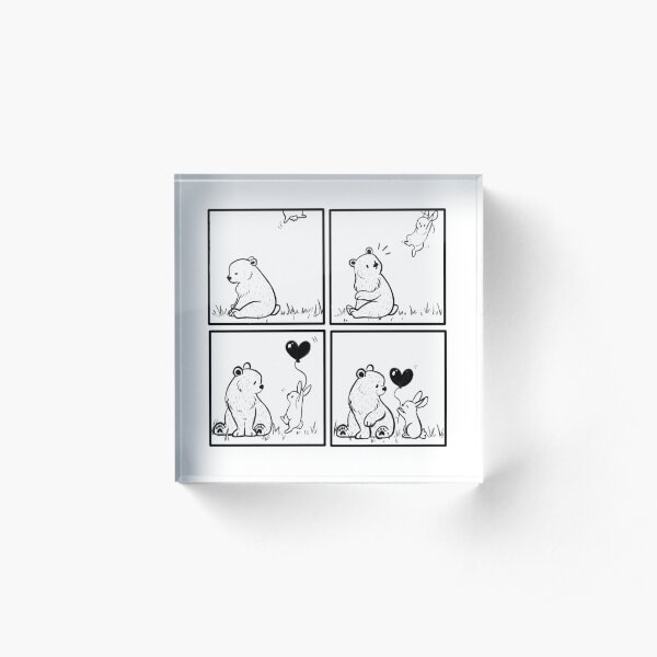 Bear and Bunny // heart balloon // comic strip Acrylic Block