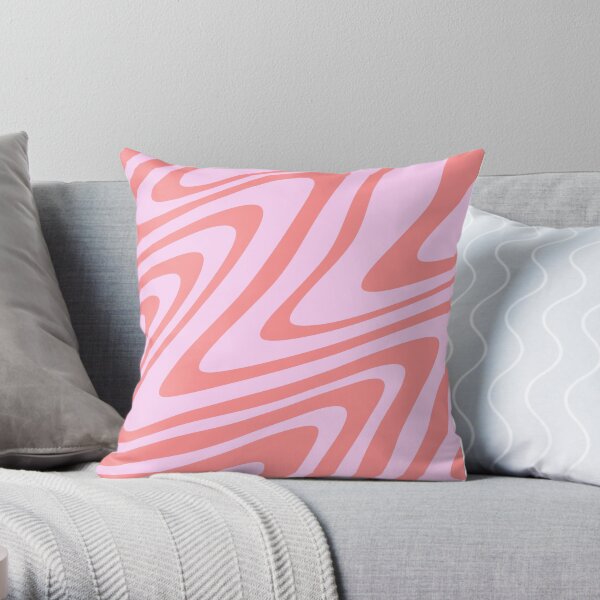 Pink Wavy Abstract Retro 70s Throw Pillow