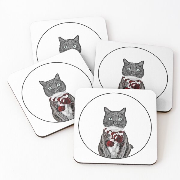 Item preview, Funny Black and white tuxedo cat wearing a striped scarf designed and sold by soupstock.