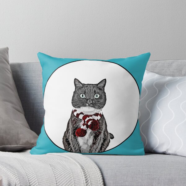 Item preview, Funny Black and white tuxedo cat wearing a striped scarf designed and sold by soupstock.
