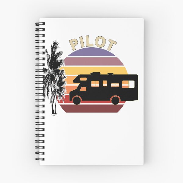Item preview, Motorhome Pilot over a retro style sunset with palm trees designed and sold by Surfer Dave Designs.