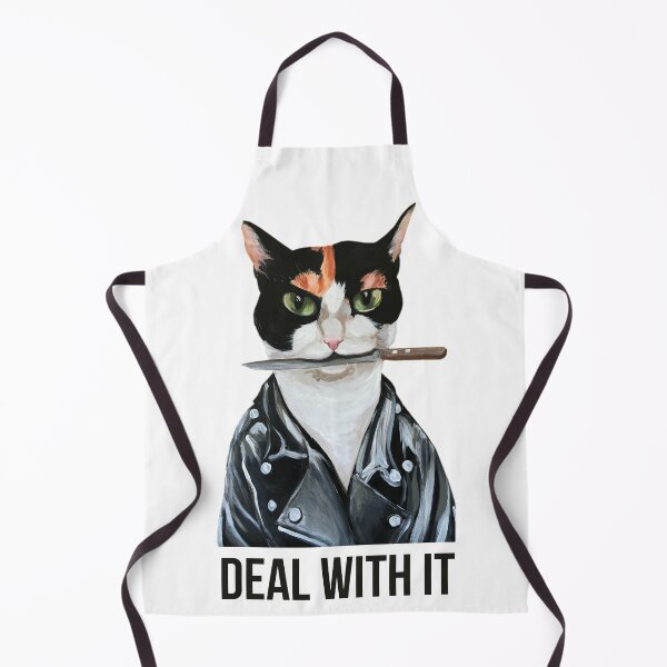 Item preview, Bad ass cat in leather jacket with knife in mouth - deal with it designed and sold by ElGatoPainter.