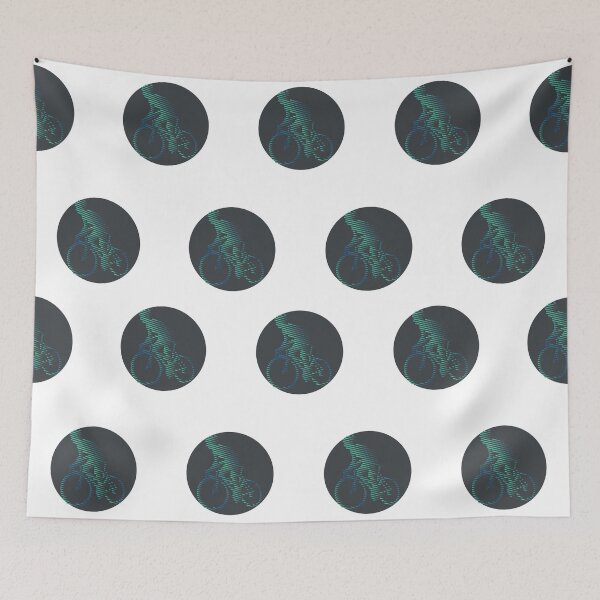 Item preview, Cyclist Climbing Green Blue Line Art designed and sold by RabeDesigns.