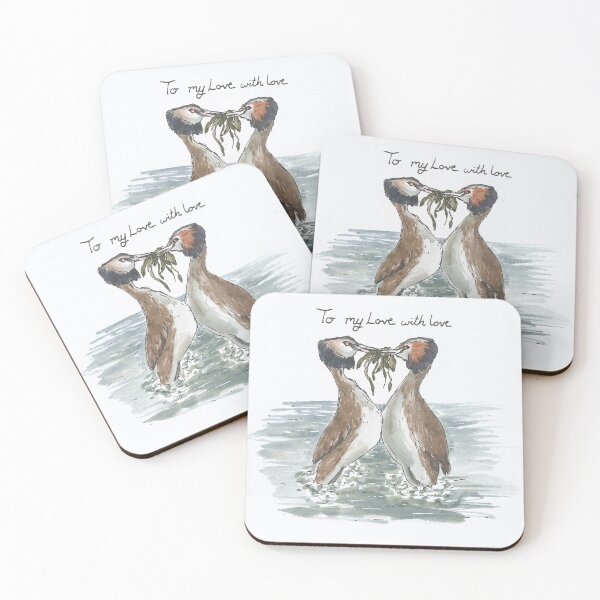 Item preview, Loving grebes greetings card designed and sold by skeletonotes.
