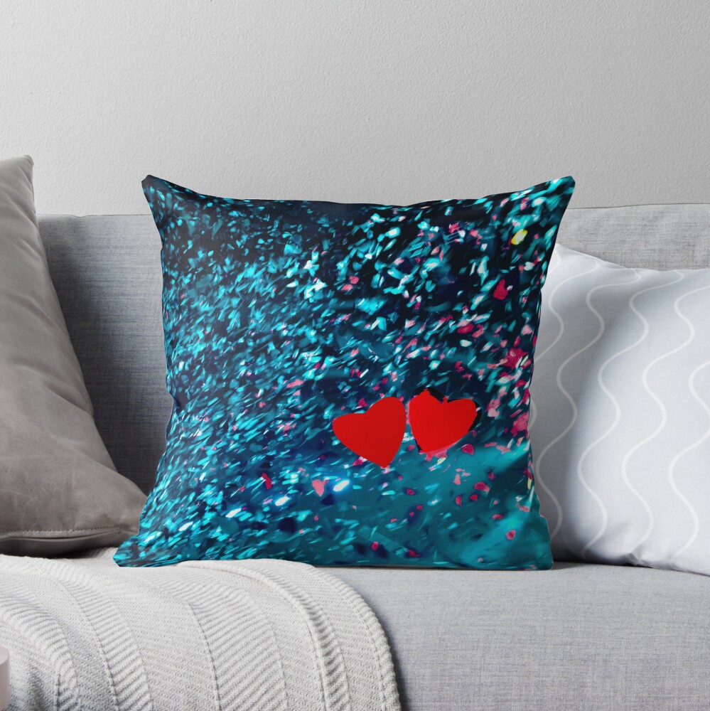 Hearts Dance Teal Throw Pillow
