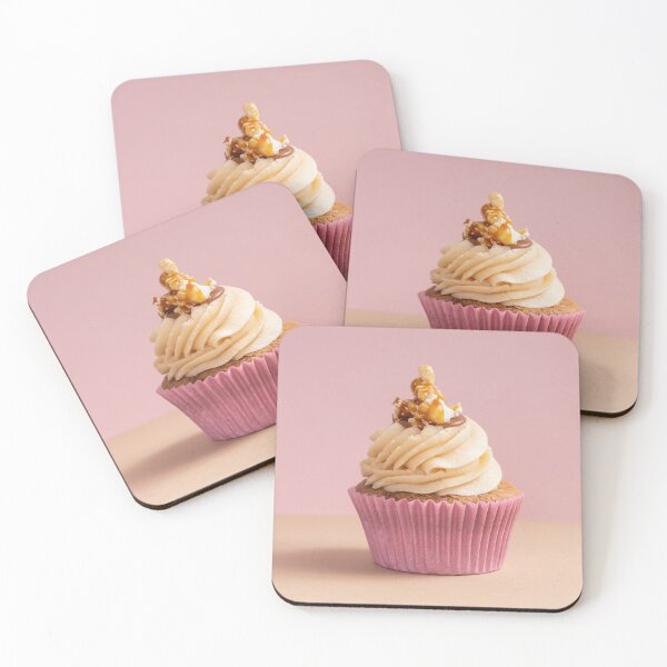 Item preview, Pink, caramel cupcake with popcorn on top pink and beige background designed and sold by HTPOP.