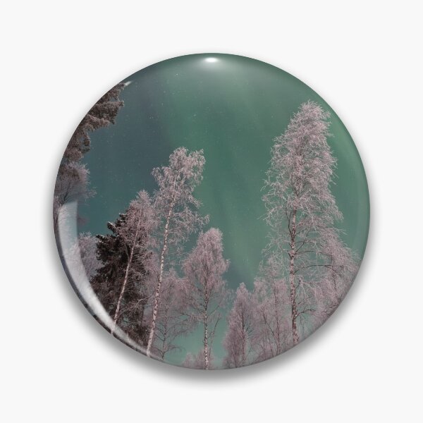 Item preview, Neon green lights Alaska night scenic Northern lights snow pines forest designed and sold by August-E.