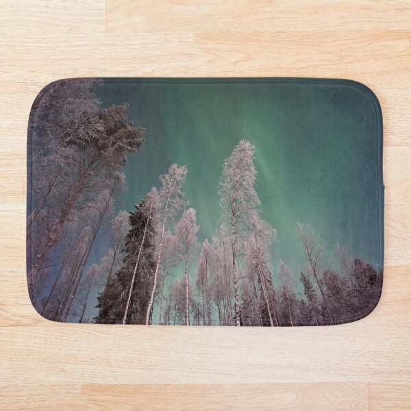 Item preview, Neon green lights Alaska night scenic Northern lights snow pines forest designed and sold by August-E.