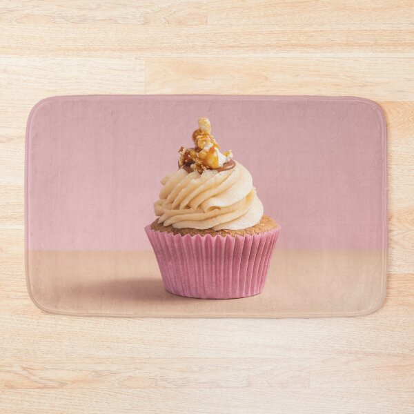 Item preview, Pink, caramel cupcake with popcorn on top pink and beige background designed and sold by HTPOP.