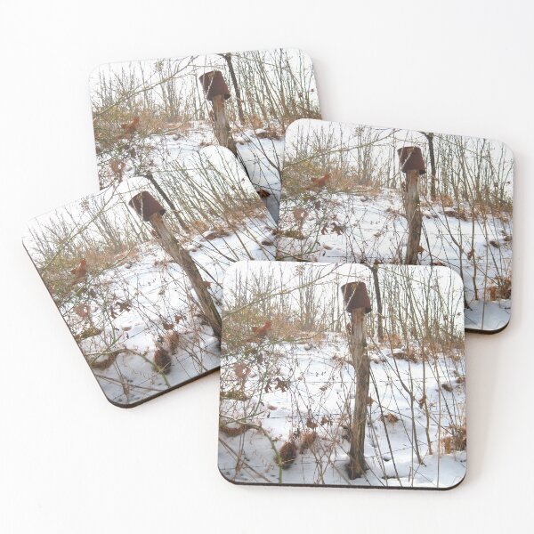 Item preview, Rusted Tin Can Winter Snow Mountain Top Pasture Old Wood Post with Rusted Barbed Wire Fence designed and sold by PrettyLittlePic.