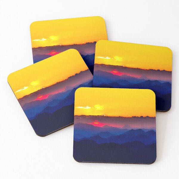 Item preview, Austria yellow sky silhouette dark blue mountains countryside scenery designed and sold by August-E.