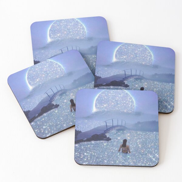 Item preview, Aesthetically pleasing sparkly glittery silver full moon sea designed and sold by samararibas.