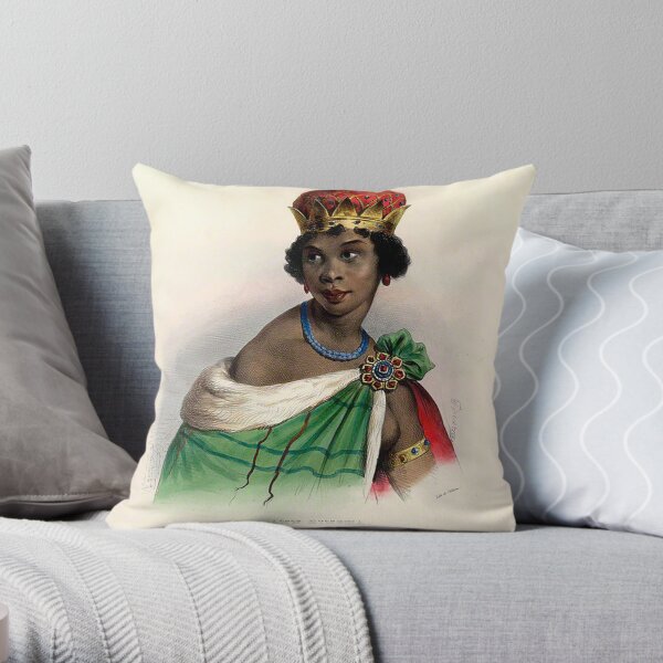 Queen Nzinga - Colorized Throw Pillow