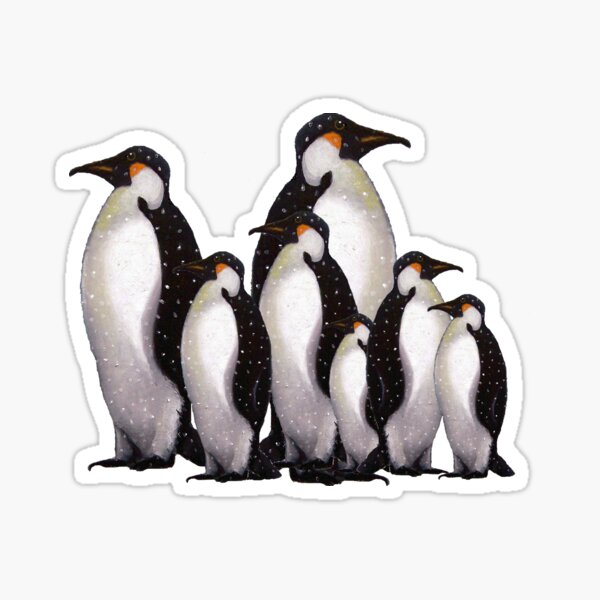 Group of Penguins in Snow: Original Pastel Art Sticker