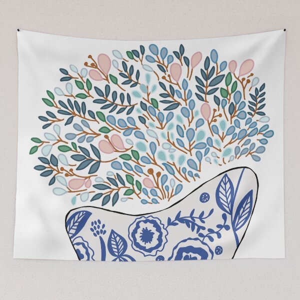 Item preview, Blue & White Chinoiserie Vase with Flowers designed and sold by heypeydesigns.