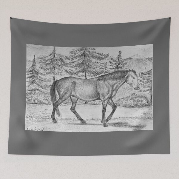 Item preview, Horse in the forest pencil drawing designed and sold by horseaddicted.