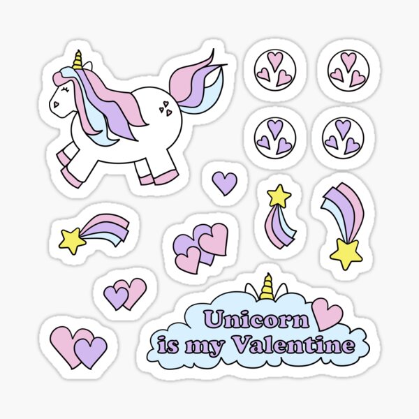Unicorns, hearts and, shooting stars in pastel colors Valentine Sticker