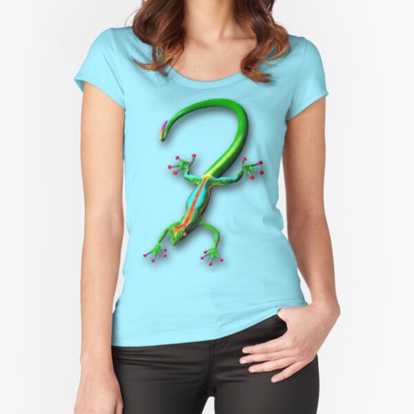 Gecko Lizard Rainbow Colors Fitted Scoop T-Shirt