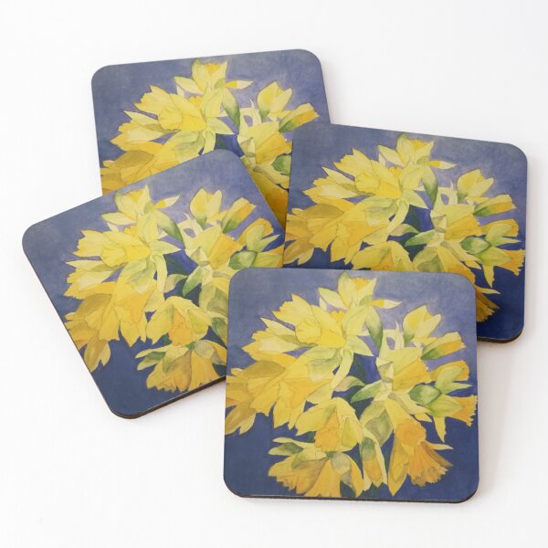 Item preview, Daffodils watercolour painting with a deep purple blue background. designed and sold by esvb.