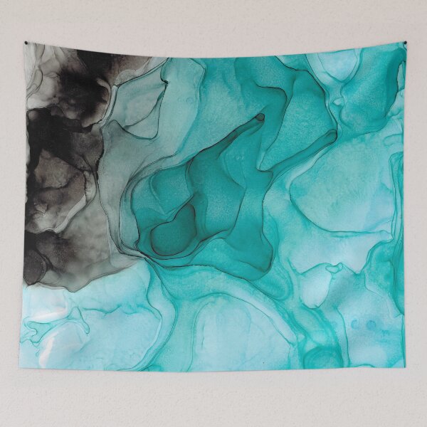Item preview, Turquoise and Black 1 Abstract 123 Alcohol Ink Painting by Herzart designed and sold by herzart.