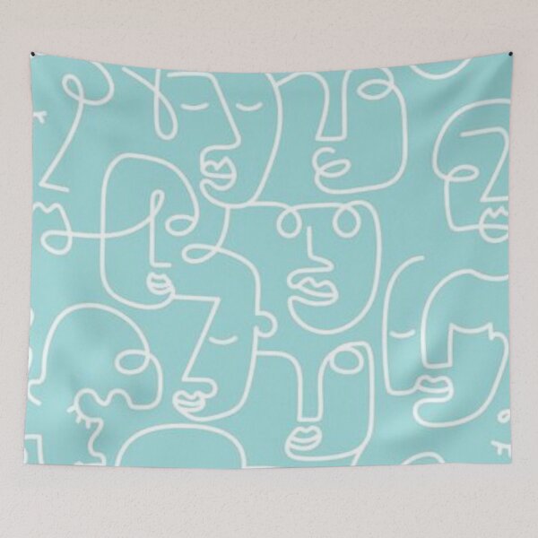 Item preview,  Doodle Faces On Sky Blue Background Emotions designed and sold by AMS-ART.