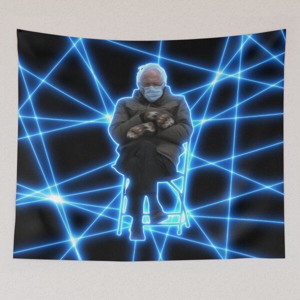Item preview, Bernie Sanders Mittens Neon Blue Laser LED Graphic Print designed and sold by hyproinc.