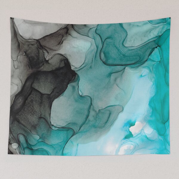 Item preview, Black and Turquoise 2 123 Abstract Alcohol Ink Painting by Herzart designed and sold by herzart.