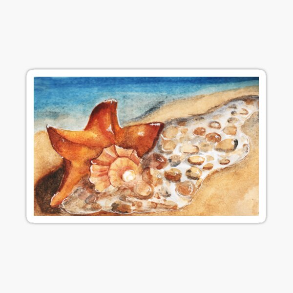Watercolor - Seashell on white beach Sticker